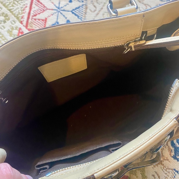 Coach Hampton Cream Leather Carryall Satchel Tote Handbag Braid Pebble F13084 - Picture 8 of 16